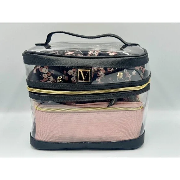 VICTORIA'S SECRET 6 Piece Midnight Rose Travel Make-Up Train Case Backpack NWOT! - Picture 3 of 13